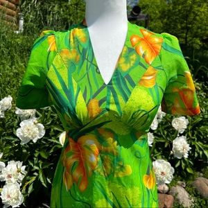 Beautiful 1960s 1970s tiki Hawaiian maxi dress vintage gold